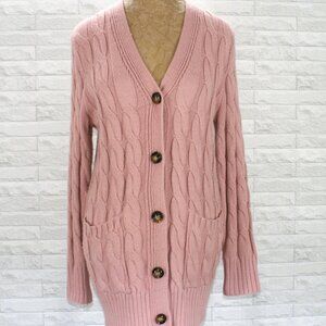 MEROKEETY Cardigan Sweater Cable Knit Stitch Pocket Oversized Soft Mauve Pink S